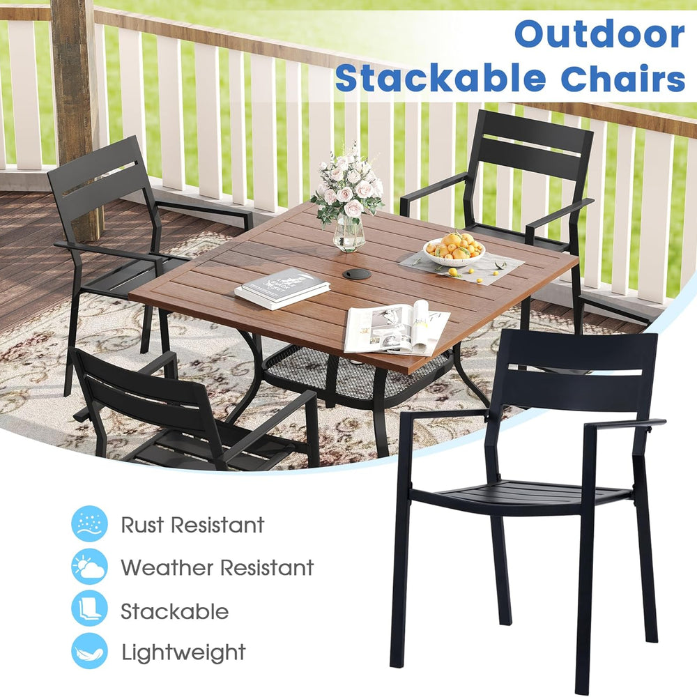 VICLLAX Patio 5 Pieces Outdoor Dining Set for 4, 37.8" Outdoor Square Table and Metal Stackable Chair