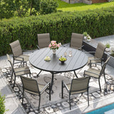 Vicllax 9/11 Pcs Outdoor Dining Set, 53"/ 60" Round Metal Table and Stackable Padded Chair