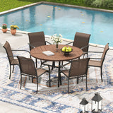 VICLLAX 5/7 PCS Patio Dining Table Set, Round Metal Table with Shelf and Stackable Sling Chair