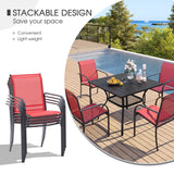 Vicllax 5 Pieces Outdoor Dining Set, 37.8" Square Metal Table and Stackable Sling Chairs