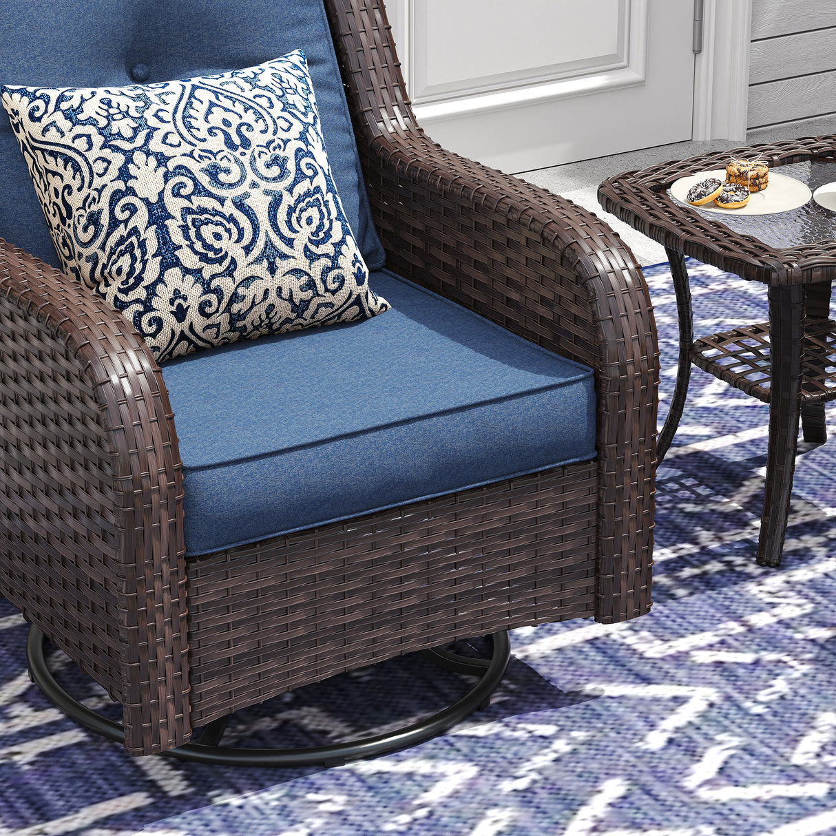 Vicllax Patio Wicker Oasis Lounge Sofa, Swivel Chair with Side Table