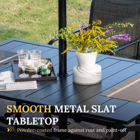 Vicllax Juego de comedor para patio al aire libre de 3 piezas con mesa de comedor curvada y banco