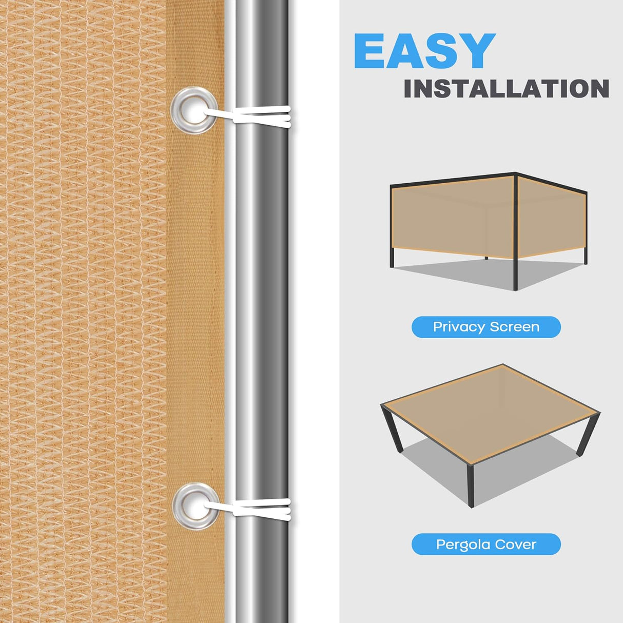 Vicllax Custom Sized 90% Sun Shade Fabric, Shade Cloth, Shade Privacy Panel