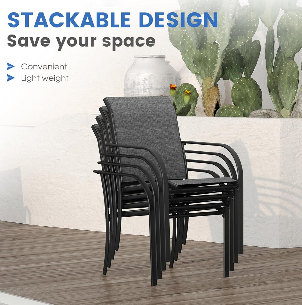 Vicllax 11 Pcs Outdoor Dining Set with 60“ Round Metal Table and Stackable Sling Chair