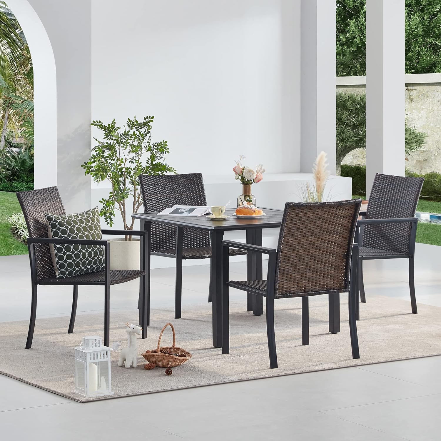 Vicllax 5-Piece Patio Furniture Set for 4, Outdoor Wicker Dining Set