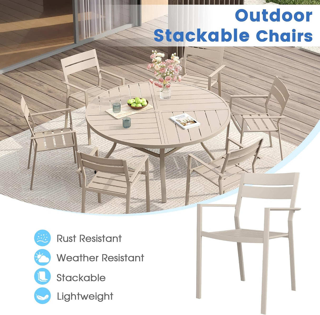 Vicllax Outdoor Patio Dining Chairs Stackable Metal Chairs