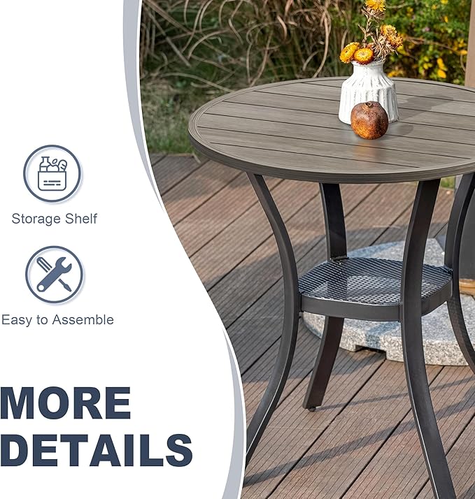 Vicllax Outdoor Patio Bistro Set of 2, Metal 27.6" Round Table and Stackable Dining Chair