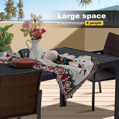 Vicllax Juego de muebles de patio de 7 piezas, mesa de comedor para exteriores para 6 personas y sillas giratorias de patio 