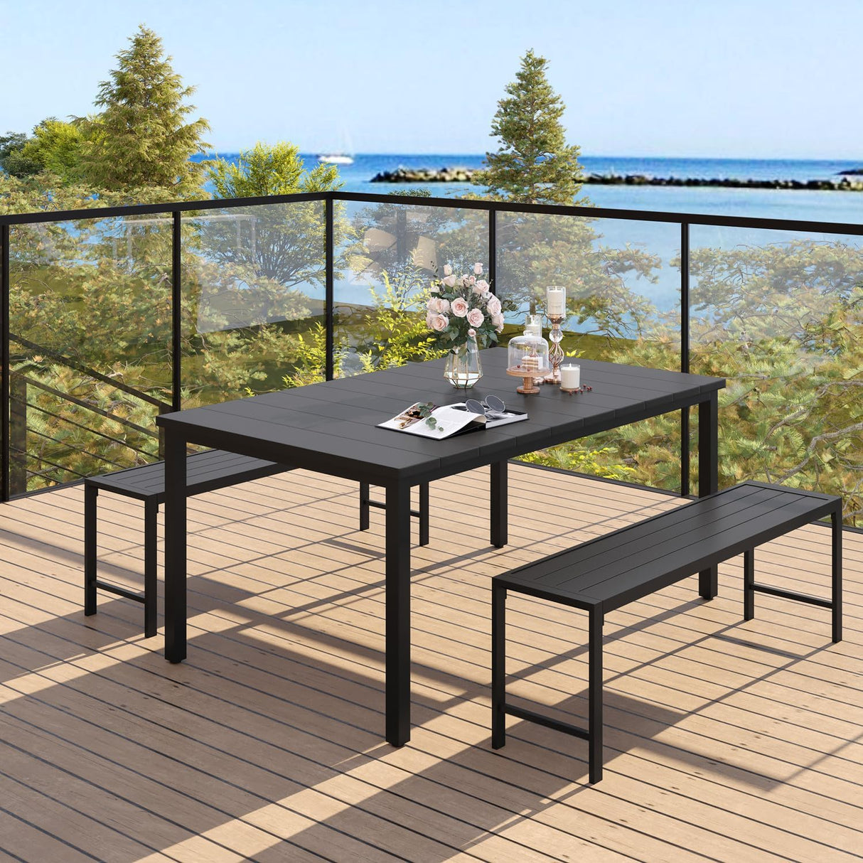 Vicllax 51" Outdoor Bench for Lawn Garden, Backless Patio Garden Bench