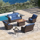Vicllax Patio Wicker Oasis Lounge Set, 5 Seater with Fire table & Loveseat