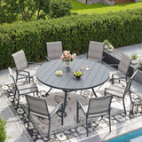 Vicllax 9/11 Pcs Outdoor Dining Set, 53"/ 60" Round Metal Table and Stackable Padded Chair