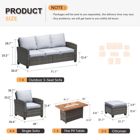 Vicllax Versatile Wicker Patio Set: 8 Pieces with Fire Table & Ottoman