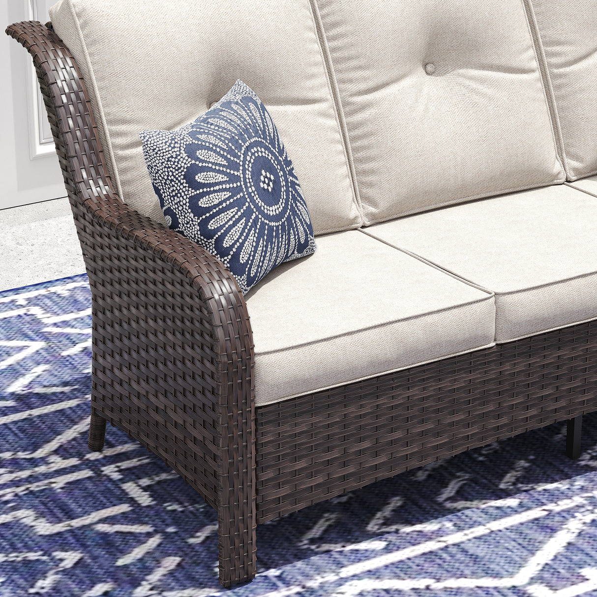 Vicllax Patio Wicker Oasis Lounge Sofa, 3-Seater Sofa