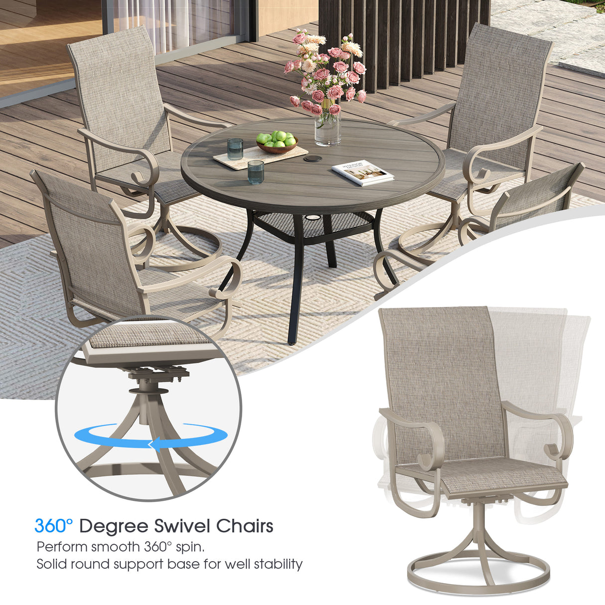 Vicllax 5/7 Pieces Patio Dining Set with Round Dining Table and Swivel Chairs