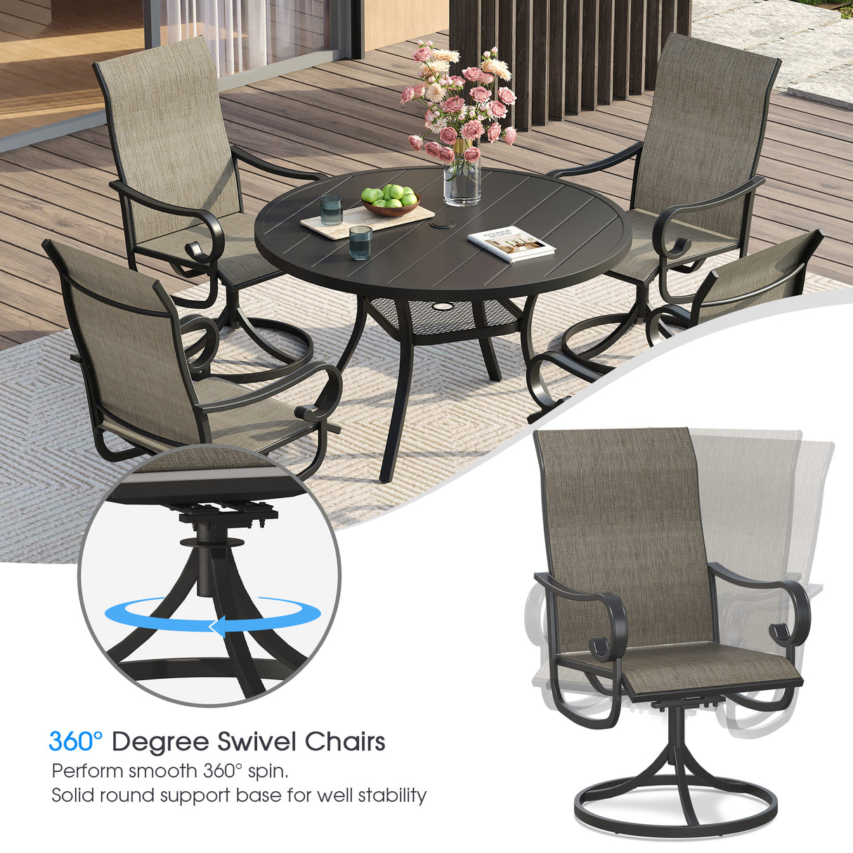 Vicllax 5/7 Pieces Patio Dining Set with Round Dining Table and Swivel Chairs