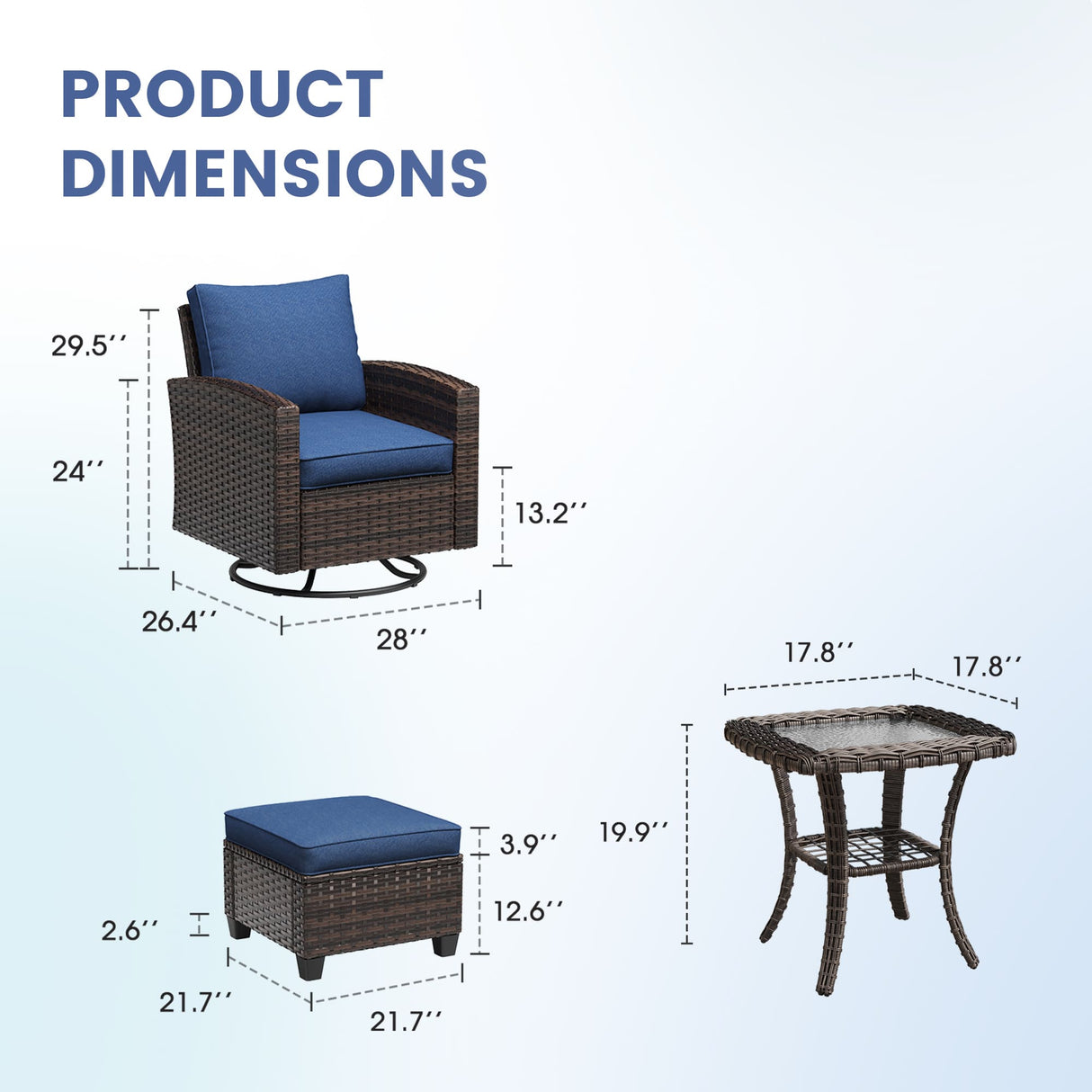 Vicllax 3/5 Pcs Garden Sofa Set, Wicker Outdoor Conversation Set with Sofa Chairs and Ottomans