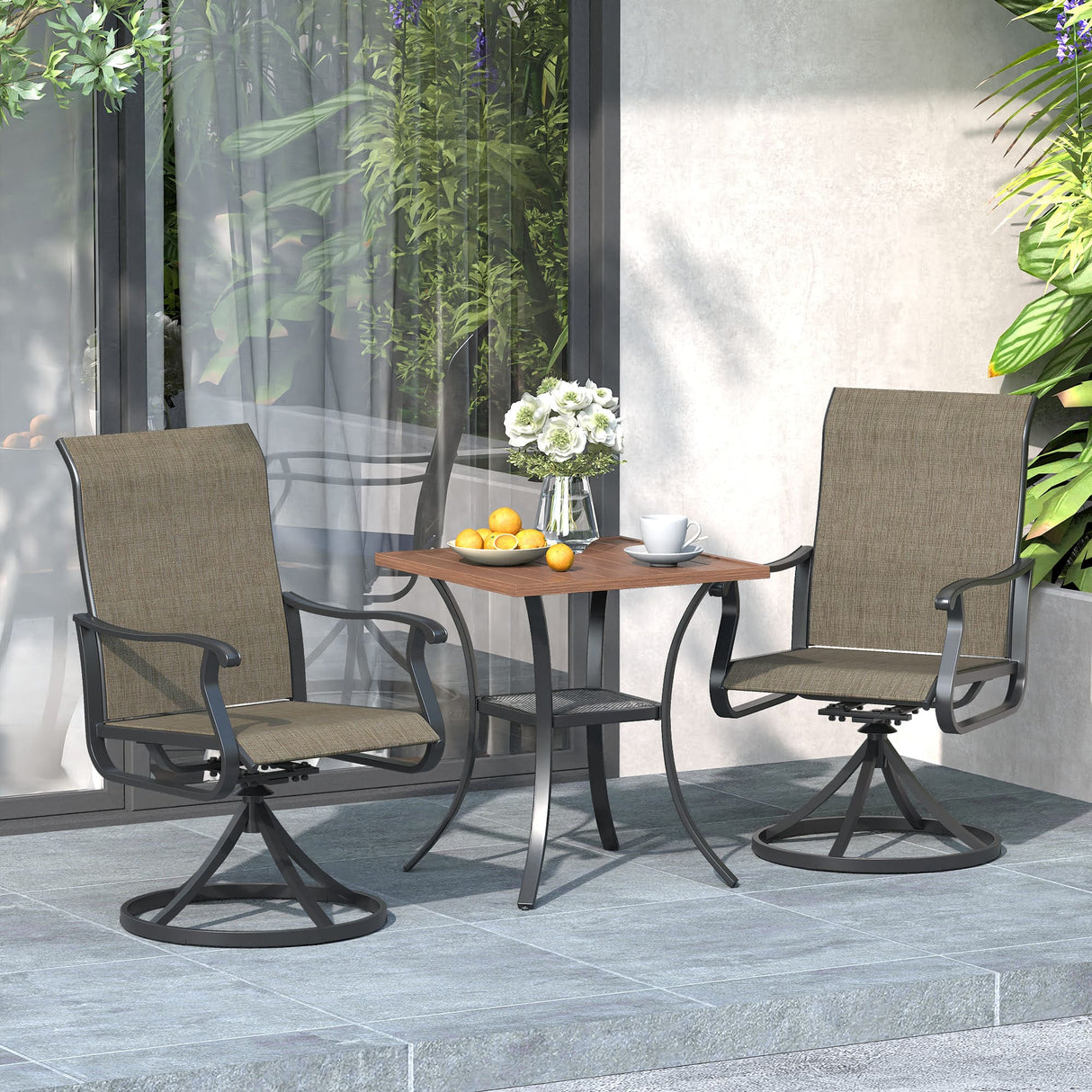 Vicllax 3-Piece Patio Bistro Set, Outdoor Swivel Chairs and 27.6" Small Metal Table With Storage Rack