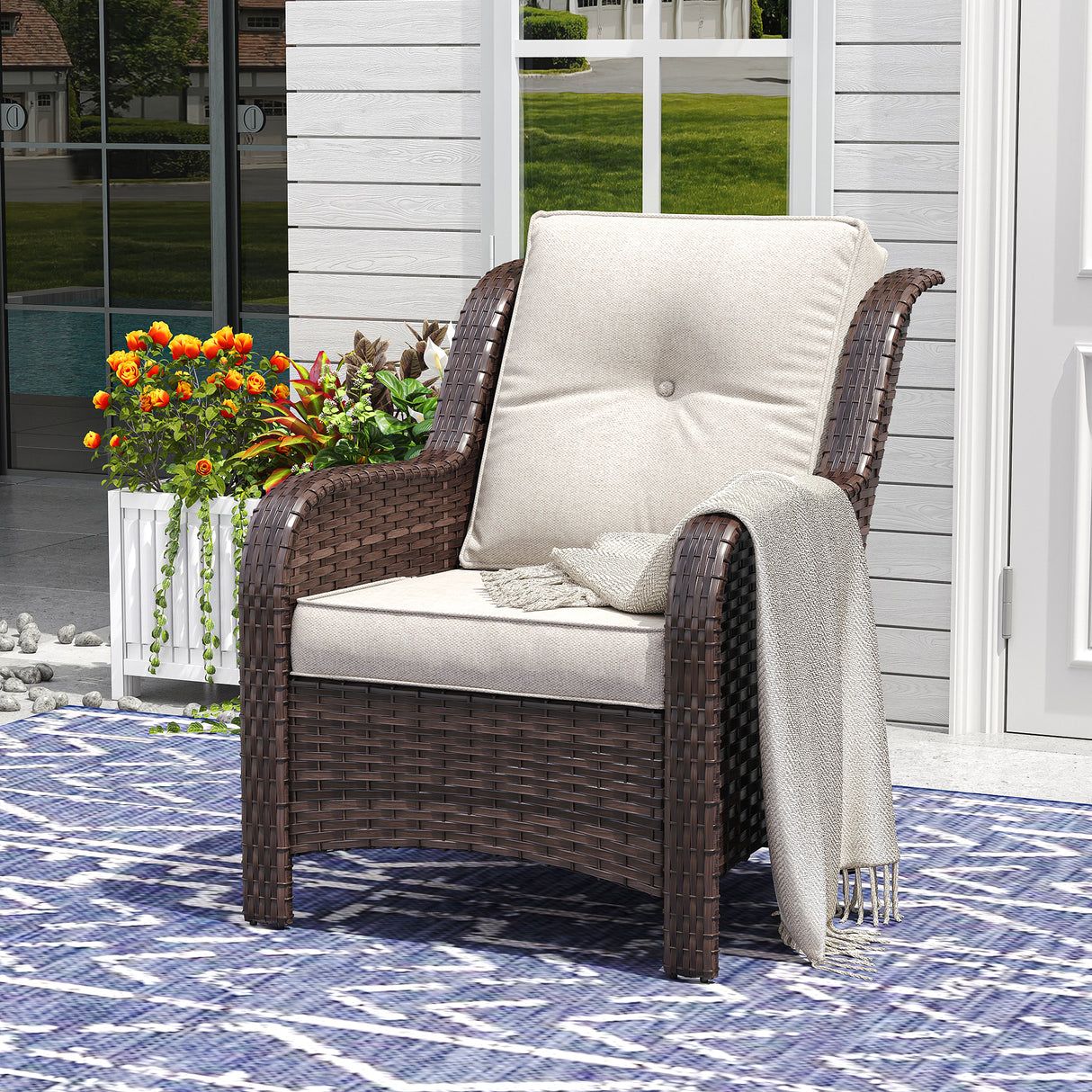 Vicllax Patio Wicker Oasis Lounge Sofa, Single Chair Set of 2