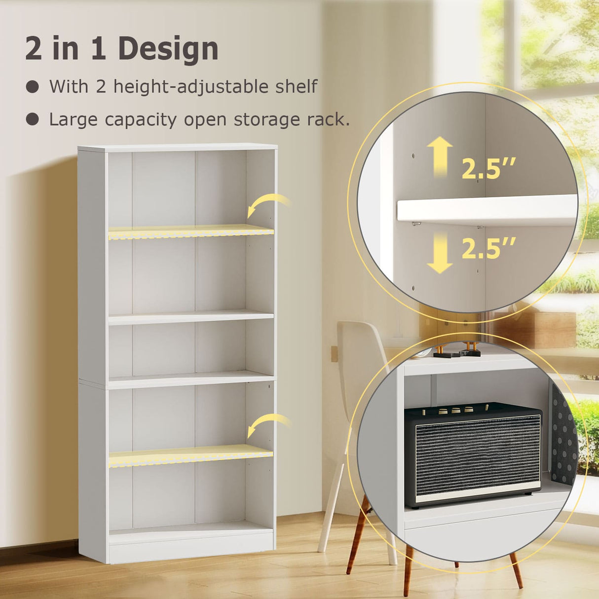 Vicllax Wooden Bookcase, 3/4/5 Shelf Display Open Bookshelves for Home Office