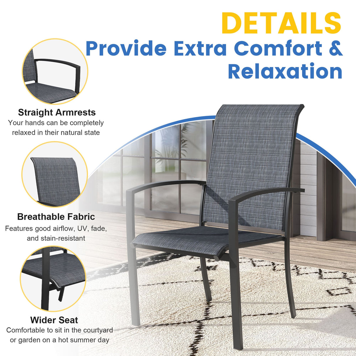 Vicllax 7 Pieces Outdoor Dining Set, 47.2"Round Table and Skyline Stackable Chair