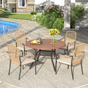 Vicllax 5 PCS Patio Dining Table Set, 41" Round Metal Table with Shelf and Solana Stackable Chair