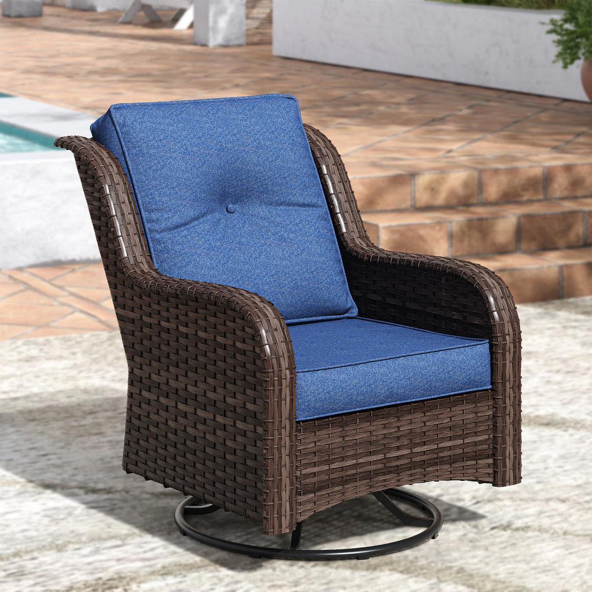 Vicllax Patio Wicker Oasis Lounge Sofa, Swivel Chair with Side Table