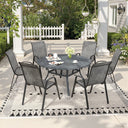 Vicllax 7 PCS Patio Dining Table Set, 47" Round Metal Table with Shelf and Horizon Stackable Chair