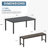 Vicllax 3-Piece Rectangular Metal Outdoor Dining Table and Bench Set