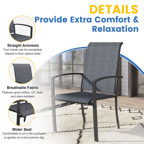 Vicllax 3-Piece Patio Bistro Set, Skyline Stackable Chair and 27.6" Metal Square Table
