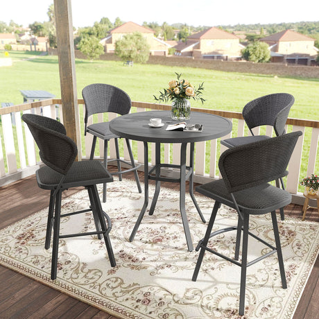Vicllax 3/5 PCS Outdoor Swivel Bar Set, Patio Wicker Bar Chairs and Round Bar Table