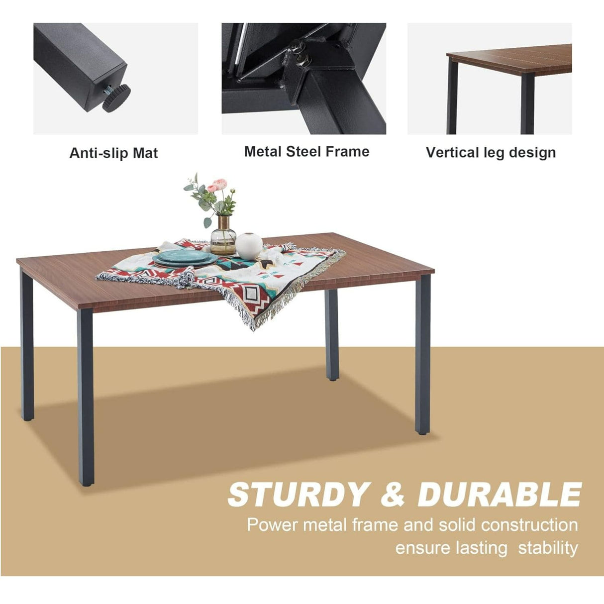 Vicllax 3-Piece Rectangular Metal Outdoor Dining Table and Bench Set