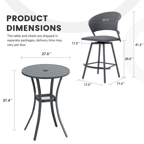 Vicllax 3/5 PCS Outdoor Swivel Bar Set, Patio Wicker Bar Chairs and Round Bar Table