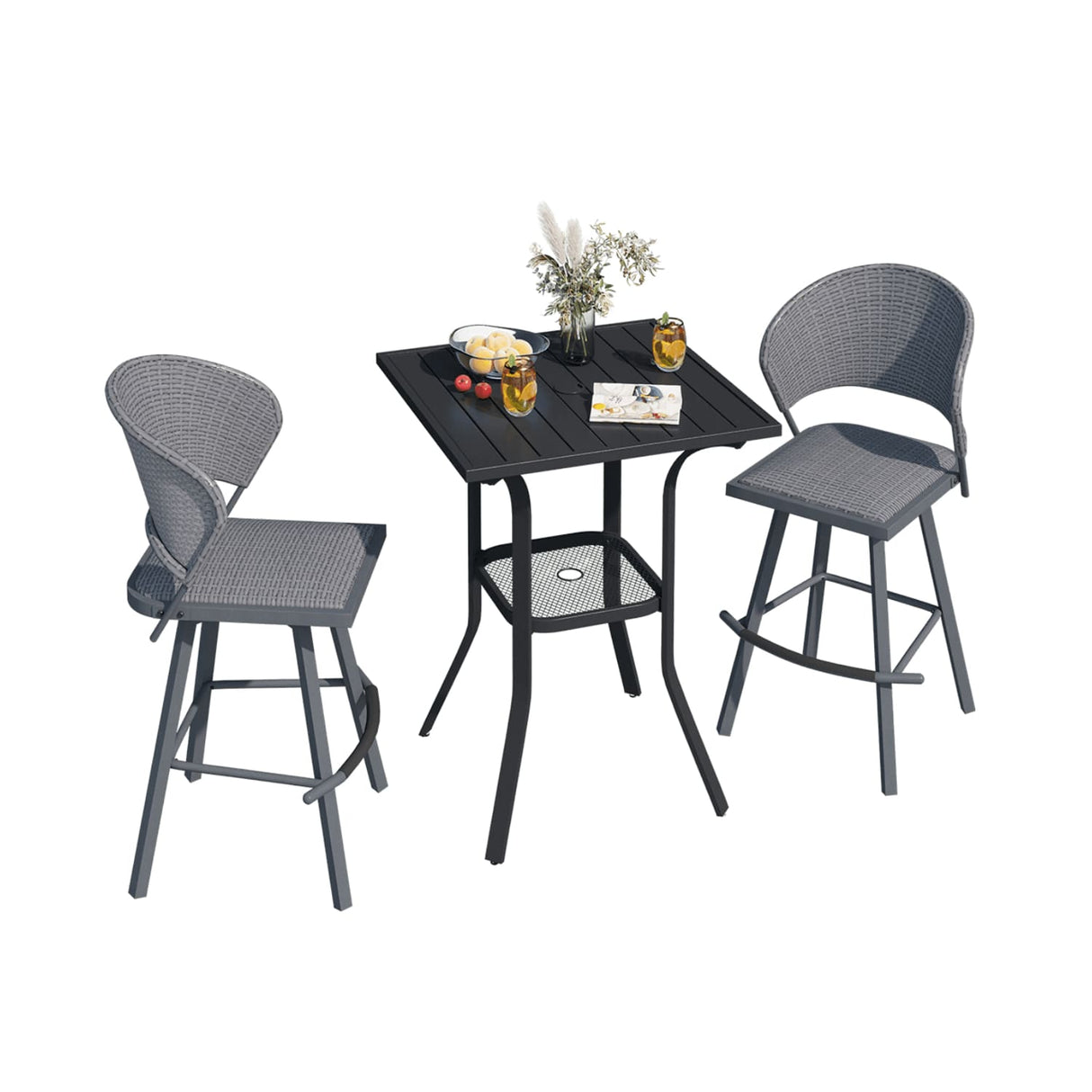 Vicllax 3/5 PCS Outdoor Swivel Bar Set, Patio Wicker Bar Chairs and Square Bar Table