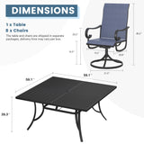 Vicllax 9 Pieces Outdoor Dining Set with 59" Square Dining Table and Swivel Chairs