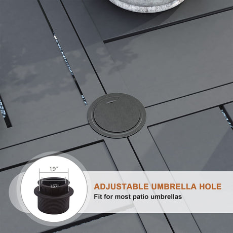 Viclla 9-Piece Outdoor Dining Set, 60” Round Metal Table with Umbrella Hole & Solana Swivel Chair