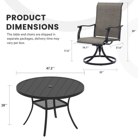 Vicllax 7 Pieces Outdoor Dining Set with 48" Round Dining Table and Swivel Chairs