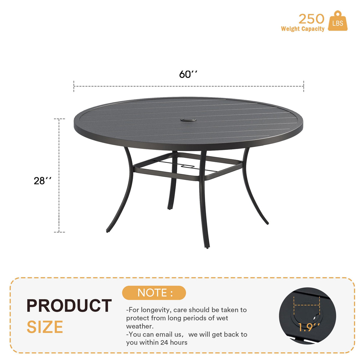 Vicllax 50” / 60" Outdoor Round Metal Dining Table with Umbrella Hole for 6,8