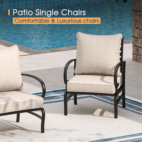 Vicllax Patio Conversation Set with Cushioned Sofa Chairs, Ottomans and Coffee Table(Beige or Navy Blue)