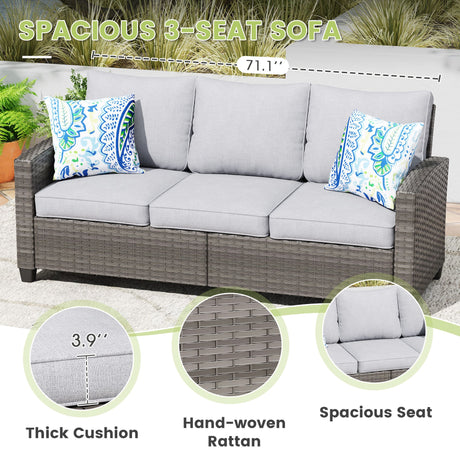 VICLLAX Versatile Wicker Patio Set: 5 Seater with Fire Table/Ottoman