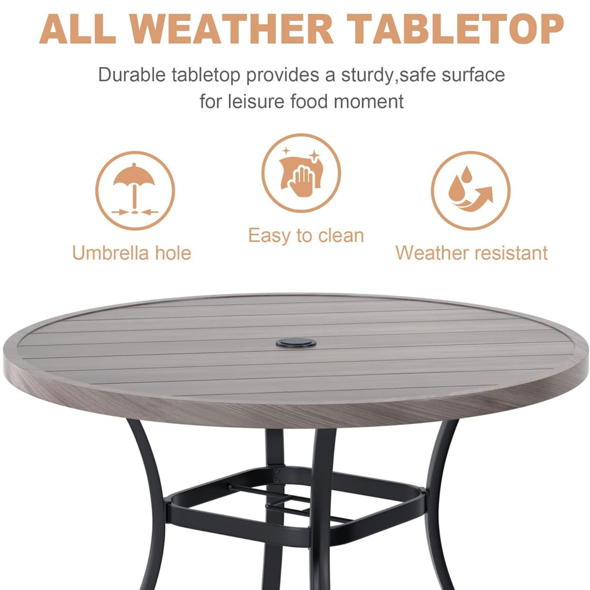 Vicllax 42" Round Metal Patio Table with Adjustable Umbrella Hole