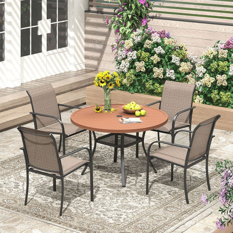 Vicllax Mesa de comedor para patio al aire libre para 4 personas, mesa cuadrada de metal con almacenamiento 
