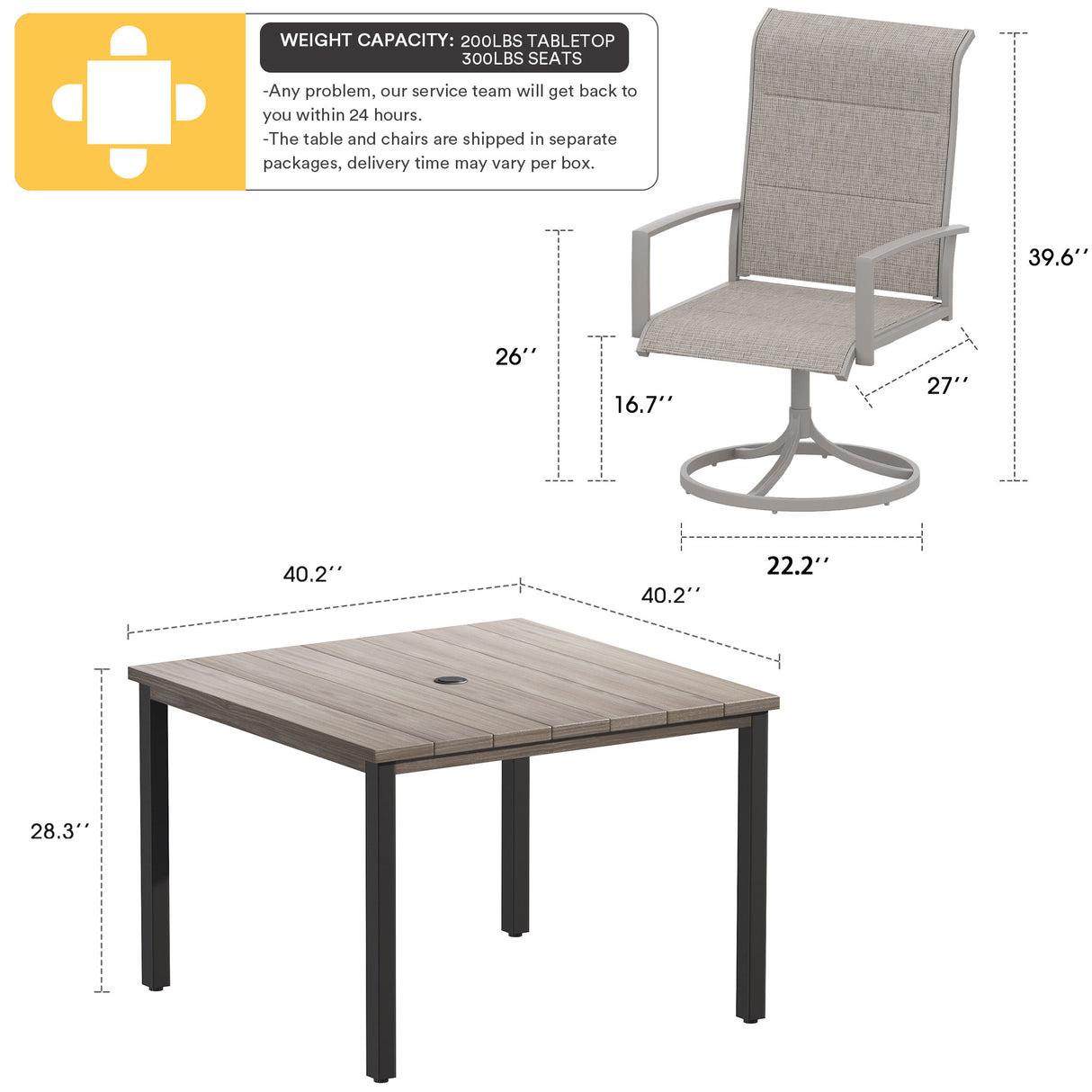 Vicllax 5-Piece Outdoor Furniture Set, Outdoor Dining Set for Lawn Garden