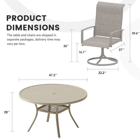 Vicllax 7 Pieces Outdoor Dining Set with 48" Round Dining Table and Swivel Chairs