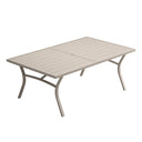 Vicllax Mesa de comedor de exterior para 6 personas, mesa de listones de acero curvado de metal para patio con orificio para sombrilla