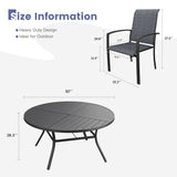 Vicllax 7 PCS Patio Dining Table Set, 50" Round Metal Table with Shelf and Skyline Stackable Chair