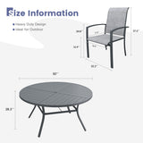 Vicllax 7 PCS Patio Dining Table Set, 50" Round Metal Table with Shelf and Skyline Stackable Chair