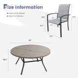 Vicllax 7 PCS Patio Dining Table Set, 50" Round Metal Table with Shelf and Skyline Stackable Chair
