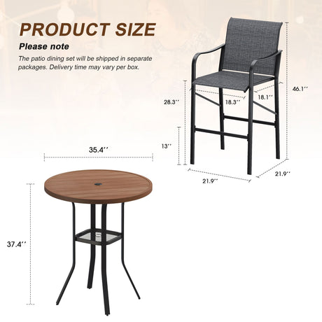 Vicllax 3/5 PCS Outdoor Bar Set, Patio High Bar Chairs and Round Bar Table