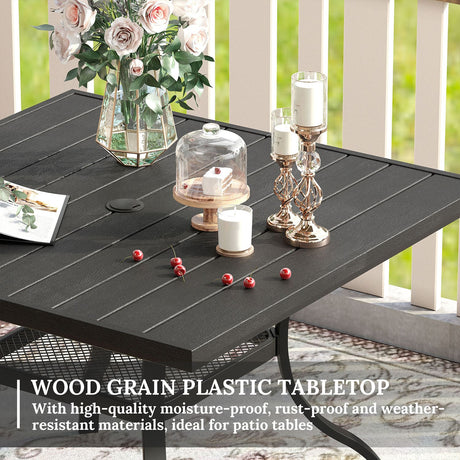 Vicllax Mesa de comedor para patio al aire libre para 4 personas, mesa cuadrada de metal con almacenamiento 