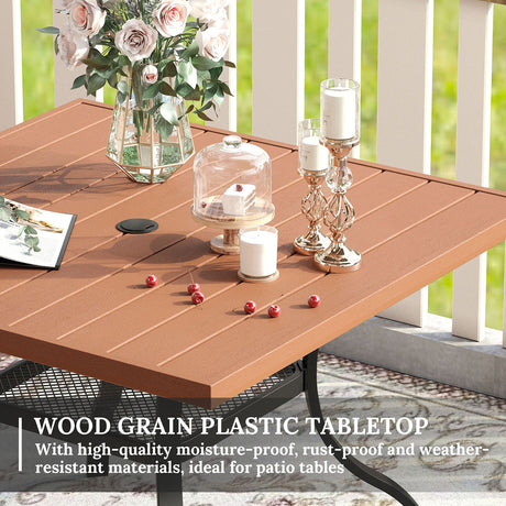 Vicllax Mesa de comedor para patio al aire libre para 4 personas, mesa cuadrada de metal con almacenamiento 